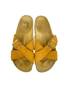 Birkenstock Siena Rivet Sandals Yellow Suede Leather Cross-Strap Size 40 US 9.5